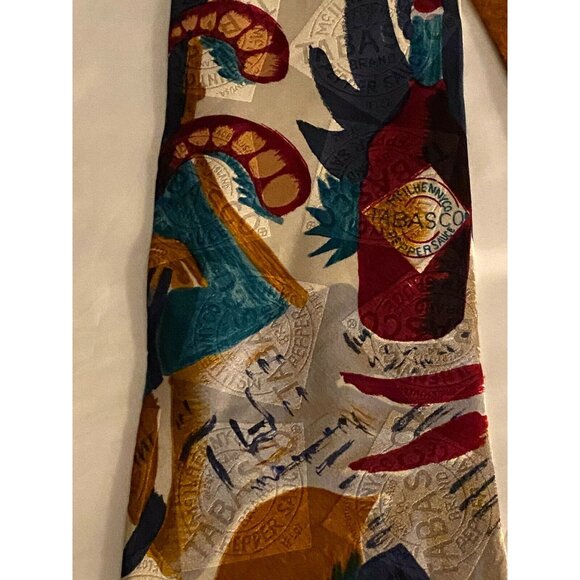 Tabasco Novelty Mens Silk Tie Made In USA With Colorful Hot Sauce Bottle Shrimp - Picture 3 of 6